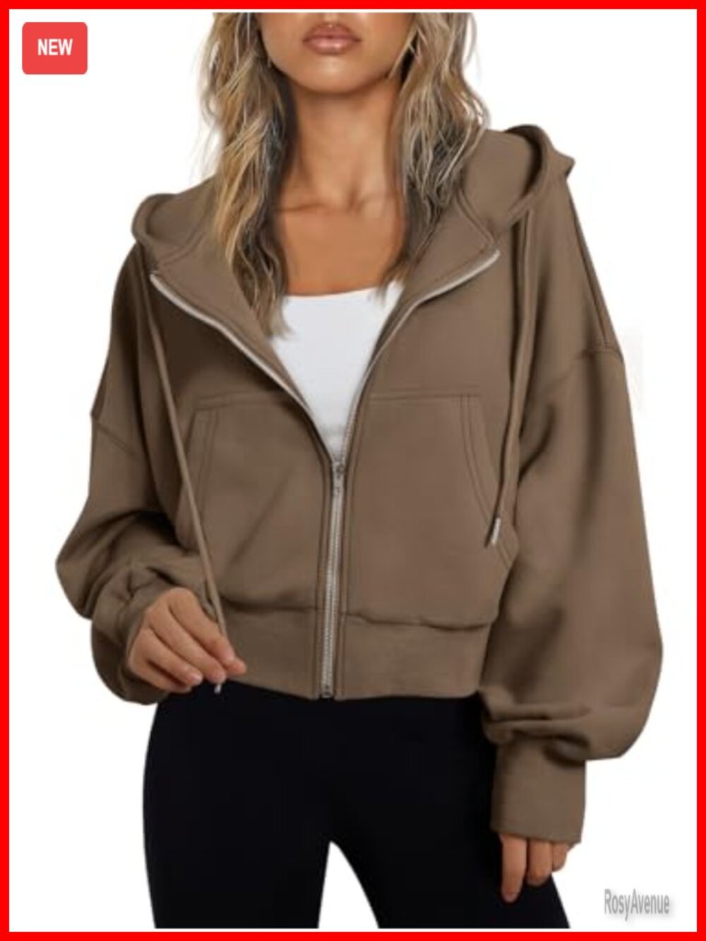 Womens Zip Up Cropped Hoodie Jacket 56% Polyester 44% Cotton Relaxed Fit